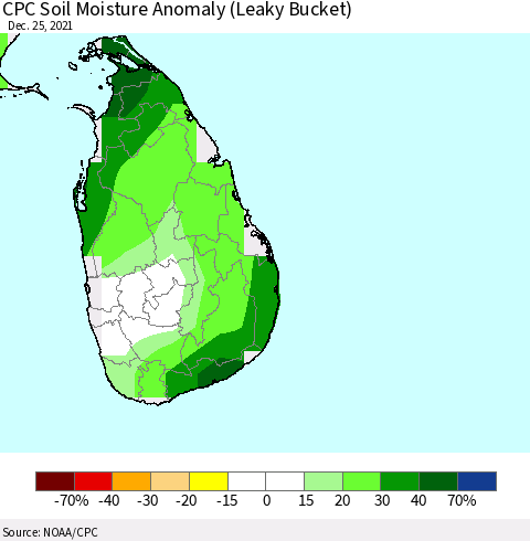 Sri Lanka CPC Soil Moisture Anomaly (Leaky Bucket) Thematic Map For 12/21/2021 - 12/25/2021