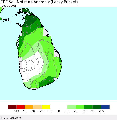 Sri Lanka CPC Soil Moisture Anomaly (Leaky Bucket) Thematic Map For 12/26/2021 - 12/31/2021