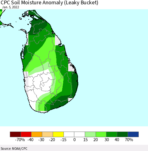 Sri Lanka CPC Soil Moisture Anomaly (Leaky Bucket) Thematic Map For 1/1/2022 - 1/5/2022