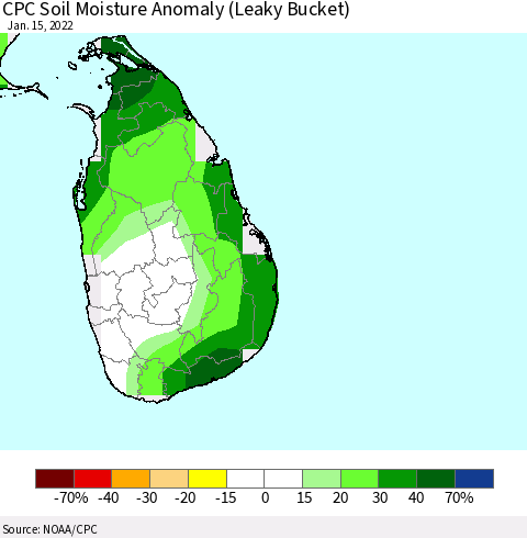 Sri Lanka CPC Soil Moisture Anomaly (Leaky Bucket) Thematic Map For 1/11/2022 - 1/15/2022