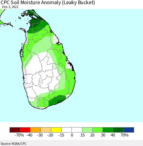 Sri Lanka CPC Soil Moisture Anomaly (Leaky Bucket) Thematic Map For 2/1/2022 - 2/5/2022