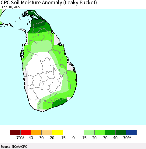 Sri Lanka CPC Soil Moisture Anomaly (Leaky Bucket) Thematic Map For 2/6/2022 - 2/10/2022