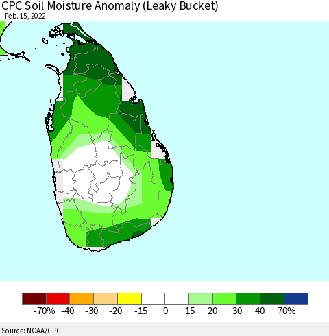 Sri Lanka CPC Soil Moisture Anomaly (Leaky Bucket) Thematic Map For 2/11/2022 - 2/15/2022