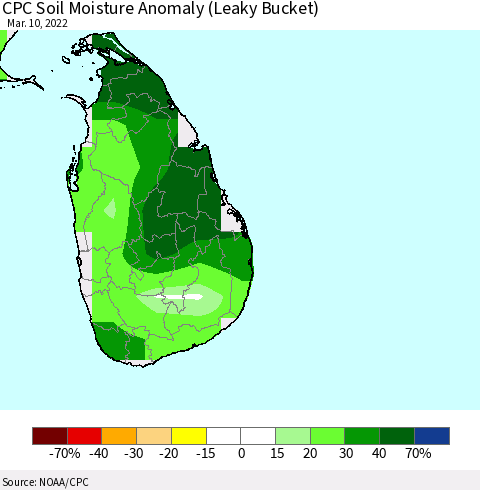 Sri Lanka CPC Soil Moisture Anomaly (Leaky Bucket) Thematic Map For 3/6/2022 - 3/10/2022