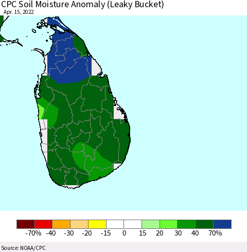 Sri Lanka CPC Soil Moisture Anomaly (Leaky Bucket) Thematic Map For 4/11/2022 - 4/15/2022