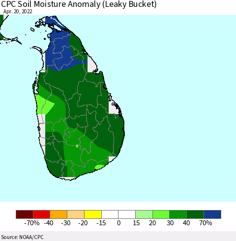 Sri Lanka CPC Soil Moisture Anomaly (Leaky Bucket) Thematic Map For 4/16/2022 - 4/20/2022