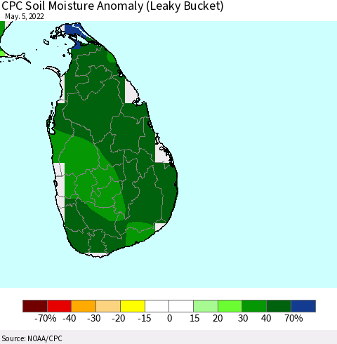 Sri Lanka CPC Soil Moisture Anomaly (Leaky Bucket) Thematic Map For 5/1/2022 - 5/5/2022