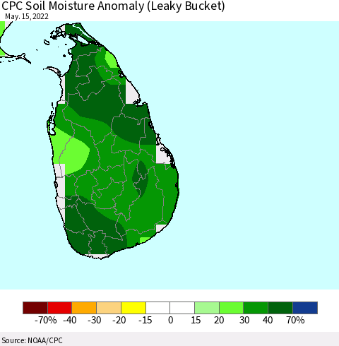 Sri Lanka CPC Soil Moisture Anomaly (Leaky Bucket) Thematic Map For 5/11/2022 - 5/15/2022