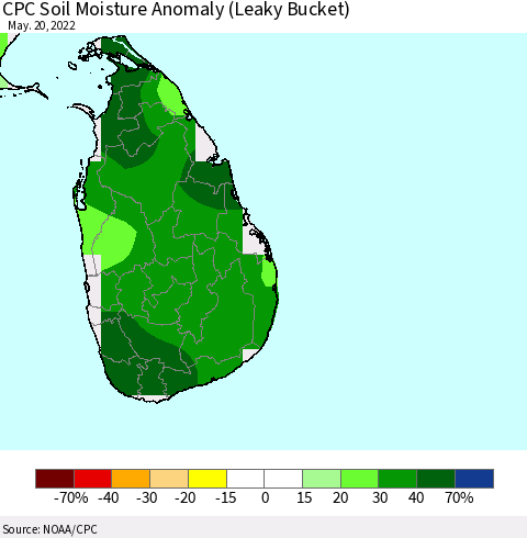Sri Lanka CPC Soil Moisture Anomaly (Leaky Bucket) Thematic Map For 5/16/2022 - 5/20/2022
