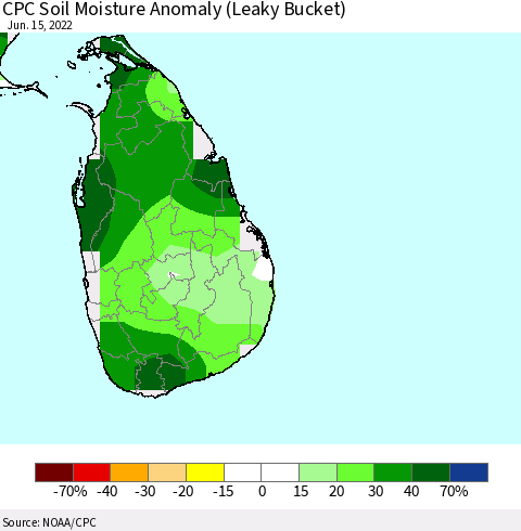 Sri Lanka CPC Soil Moisture Anomaly (Leaky Bucket) Thematic Map For 6/11/2022 - 6/15/2022