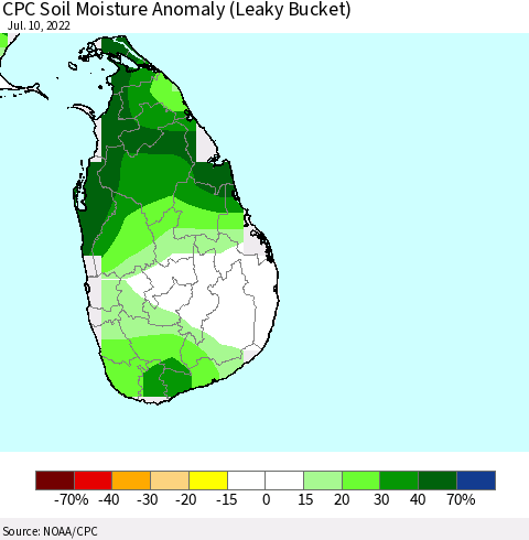 Sri Lanka CPC Soil Moisture Anomaly (Leaky Bucket) Thematic Map For 7/6/2022 - 7/10/2022