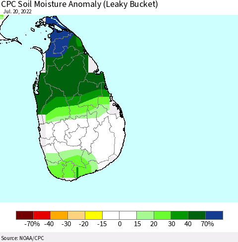 Sri Lanka CPC Soil Moisture Anomaly (Leaky Bucket) Thematic Map For 7/16/2022 - 7/20/2022