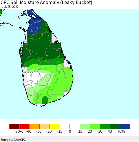 Sri Lanka CPC Soil Moisture Anomaly (Leaky Bucket) Thematic Map For 7/21/2022 - 7/25/2022