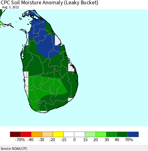 Sri Lanka CPC Soil Moisture Anomaly (Leaky Bucket) Thematic Map For 8/1/2022 - 8/5/2022