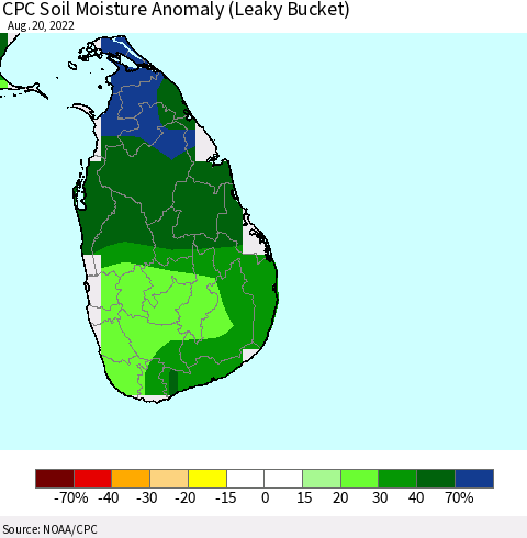 Sri Lanka CPC Soil Moisture Anomaly (Leaky Bucket) Thematic Map For 8/16/2022 - 8/20/2022