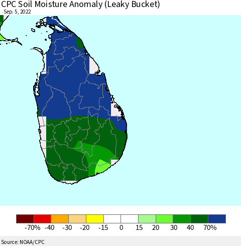Sri Lanka CPC Soil Moisture Anomaly (Leaky Bucket) Thematic Map For 9/1/2022 - 9/5/2022
