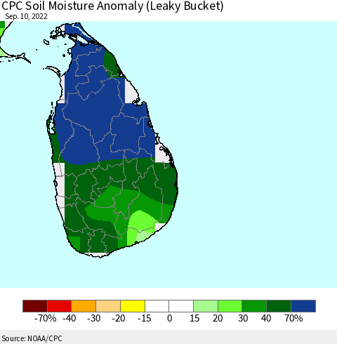 Sri Lanka CPC Soil Moisture Anomaly (Leaky Bucket) Thematic Map For 9/6/2022 - 9/10/2022