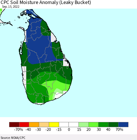 Sri Lanka CPC Soil Moisture Anomaly (Leaky Bucket) Thematic Map For 9/11/2022 - 9/15/2022
