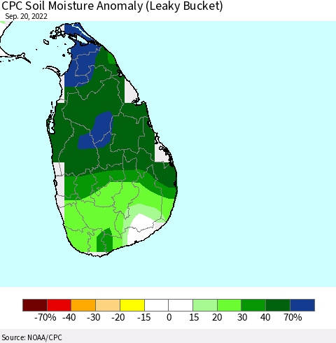 Sri Lanka CPC Soil Moisture Anomaly (Leaky Bucket) Thematic Map For 9/16/2022 - 9/20/2022