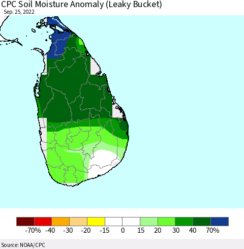 Sri Lanka CPC Soil Moisture Anomaly (Leaky Bucket) Thematic Map For 9/21/2022 - 9/25/2022
