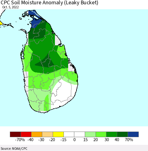 Sri Lanka CPC Soil Moisture Anomaly (Leaky Bucket) Thematic Map For 10/1/2022 - 10/5/2022