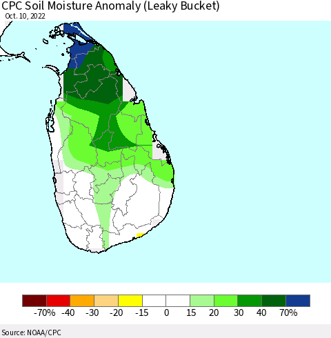 Sri Lanka CPC Soil Moisture Anomaly (Leaky Bucket) Thematic Map For 10/6/2022 - 10/10/2022