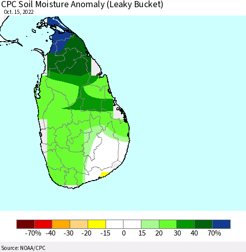 Sri Lanka CPC Soil Moisture Anomaly (Leaky Bucket) Thematic Map For 10/11/2022 - 10/15/2022