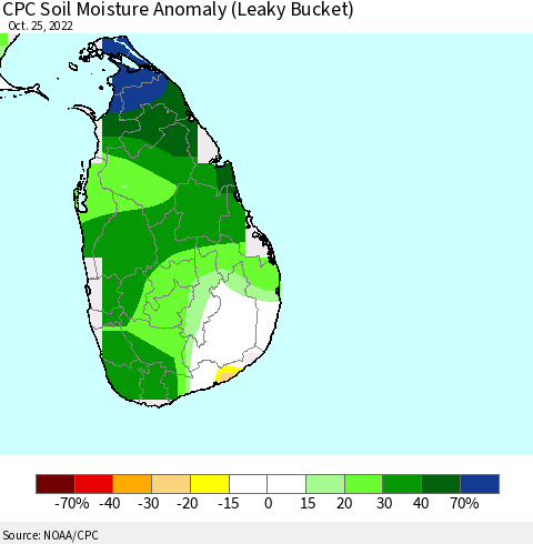 Sri Lanka CPC Soil Moisture Anomaly (Leaky Bucket) Thematic Map For 10/21/2022 - 10/25/2022