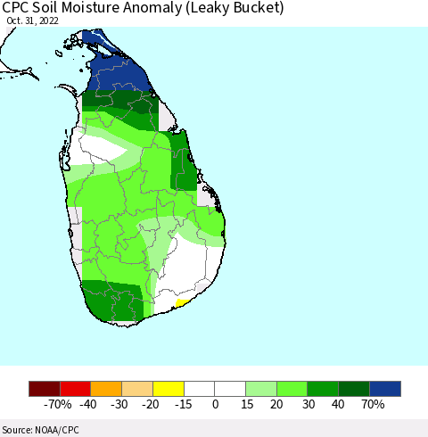 Sri Lanka CPC Soil Moisture Anomaly (Leaky Bucket) Thematic Map For 10/26/2022 - 10/31/2022