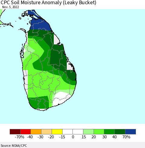 Sri Lanka CPC Soil Moisture Anomaly (Leaky Bucket) Thematic Map For 11/1/2022 - 11/5/2022