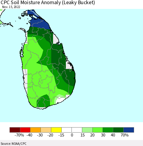 Sri Lanka CPC Soil Moisture Anomaly (Leaky Bucket) Thematic Map For 11/11/2022 - 11/15/2022