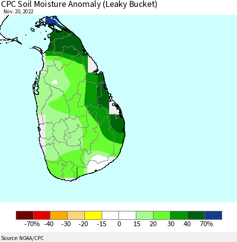 Sri Lanka CPC Soil Moisture Anomaly (Leaky Bucket) Thematic Map For 11/16/2022 - 11/20/2022