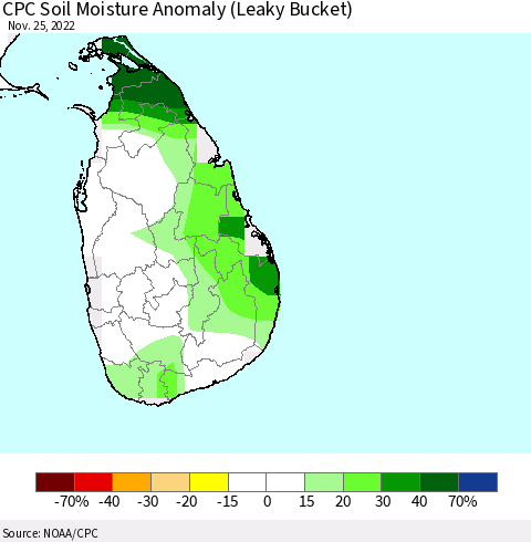 Sri Lanka CPC Soil Moisture Anomaly (Leaky Bucket) Thematic Map For 11/21/2022 - 11/25/2022