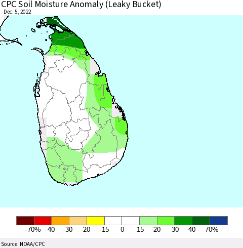 Sri Lanka CPC Soil Moisture Anomaly (Leaky Bucket) Thematic Map For 12/1/2022 - 12/5/2022
