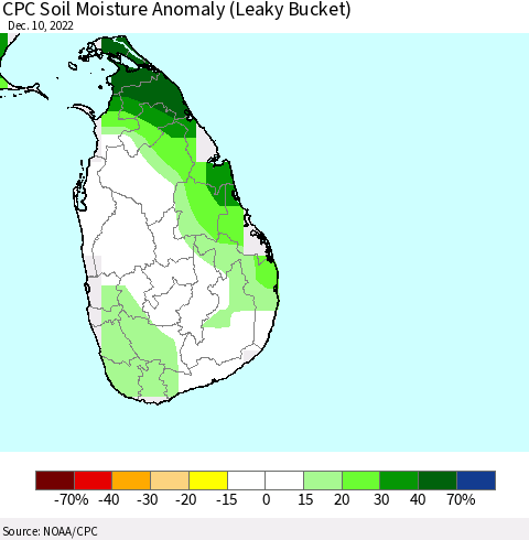 Sri Lanka CPC Soil Moisture Anomaly (Leaky Bucket) Thematic Map For 12/6/2022 - 12/10/2022
