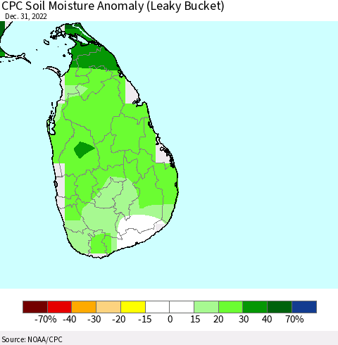 Sri Lanka CPC Soil Moisture Anomaly (Leaky Bucket) Thematic Map For 12/26/2022 - 12/31/2022
