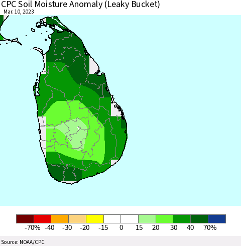 Sri Lanka CPC Soil Moisture Anomaly (Leaky Bucket) Thematic Map For 3/6/2023 - 3/10/2023