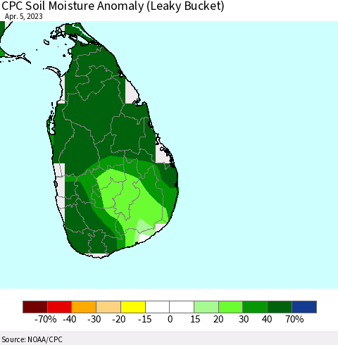 Sri Lanka CPC Soil Moisture Anomaly (Leaky Bucket) Thematic Map For 4/1/2023 - 4/5/2023