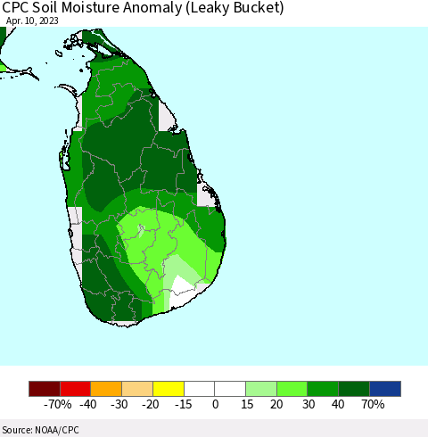 Sri Lanka CPC Soil Moisture Anomaly (Leaky Bucket) Thematic Map For 4/6/2023 - 4/10/2023