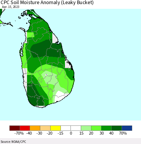 Sri Lanka CPC Soil Moisture Anomaly (Leaky Bucket) Thematic Map For 4/11/2023 - 4/15/2023