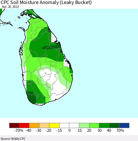 Sri Lanka CPC Soil Moisture Anomaly (Leaky Bucket) Thematic Map For 4/16/2023 - 4/20/2023