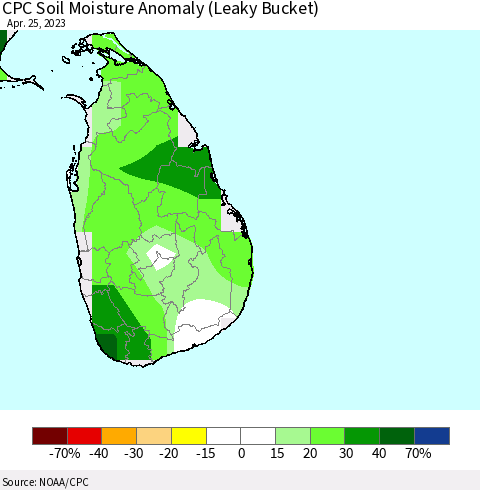 Sri Lanka CPC Soil Moisture Anomaly (Leaky Bucket) Thematic Map For 4/21/2023 - 4/25/2023