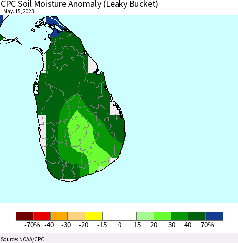 Sri Lanka CPC Soil Moisture Anomaly (Leaky Bucket) Thematic Map For 5/11/2023 - 5/15/2023