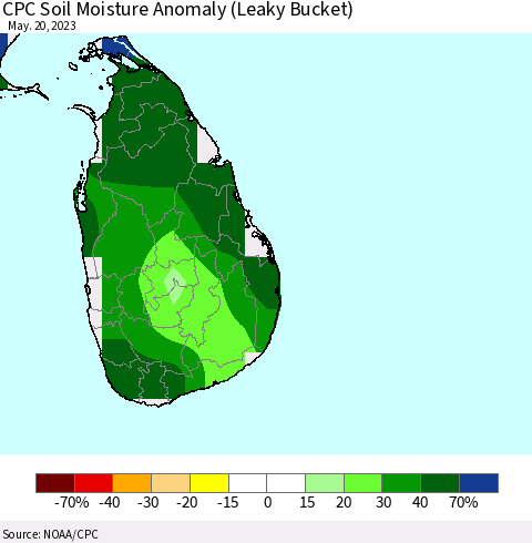 Sri Lanka CPC Soil Moisture Anomaly (Leaky Bucket) Thematic Map For 5/16/2023 - 5/20/2023