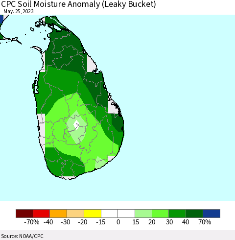Sri Lanka CPC Soil Moisture Anomaly (Leaky Bucket) Thematic Map For 5/21/2023 - 5/25/2023