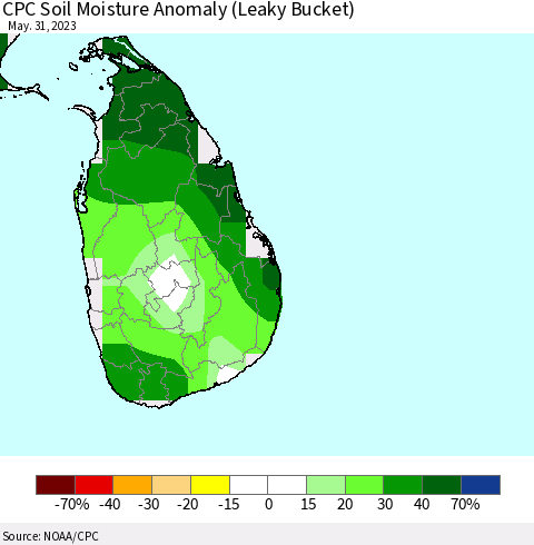 Sri Lanka CPC Soil Moisture Anomaly (Leaky Bucket) Thematic Map For 5/26/2023 - 5/31/2023