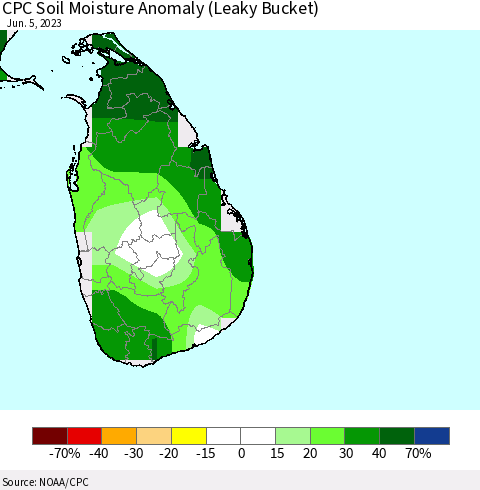Sri Lanka CPC Soil Moisture Anomaly (Leaky Bucket) Thematic Map For 6/1/2023 - 6/5/2023