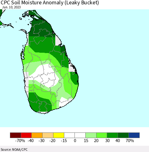 Sri Lanka CPC Soil Moisture Anomaly (Leaky Bucket) Thematic Map For 6/6/2023 - 6/10/2023