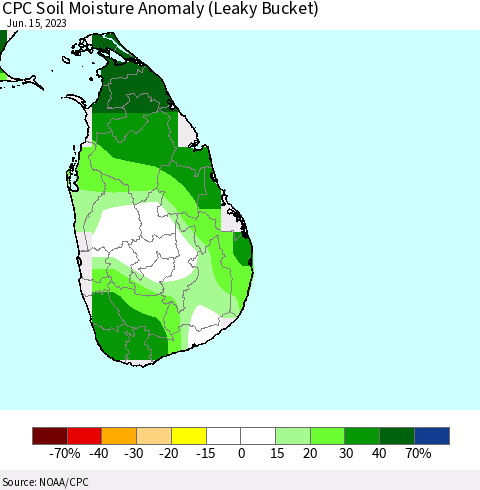 Sri Lanka CPC Soil Moisture Anomaly (Leaky Bucket) Thematic Map For 6/11/2023 - 6/15/2023