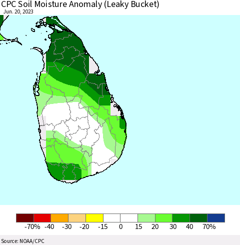 Sri Lanka CPC Soil Moisture Anomaly (Leaky Bucket) Thematic Map For 6/16/2023 - 6/20/2023